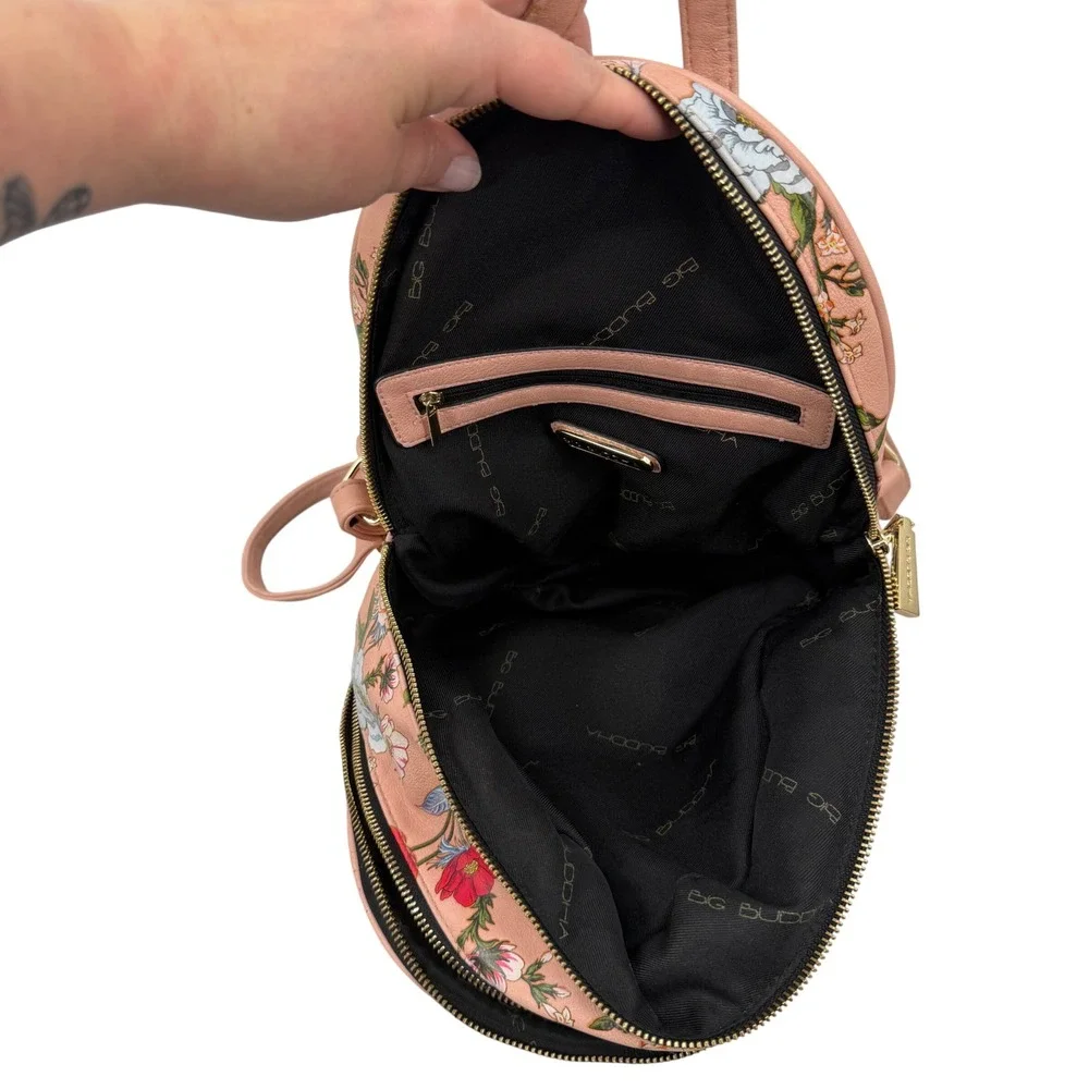 Big Buddha Floral Mini Backpack Pink Faux Leather Gold Hardware‎ Small Bag